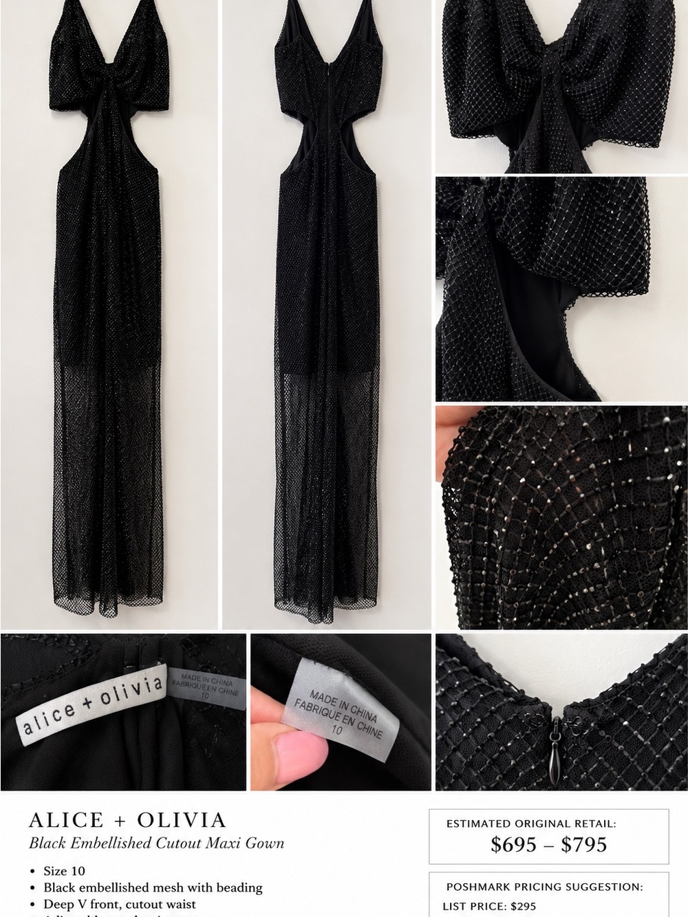 Alice + Olivia Black Beaded Cutout Maxi Dress